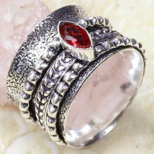Handmade Garnet Meditation 925 Spinner Ring